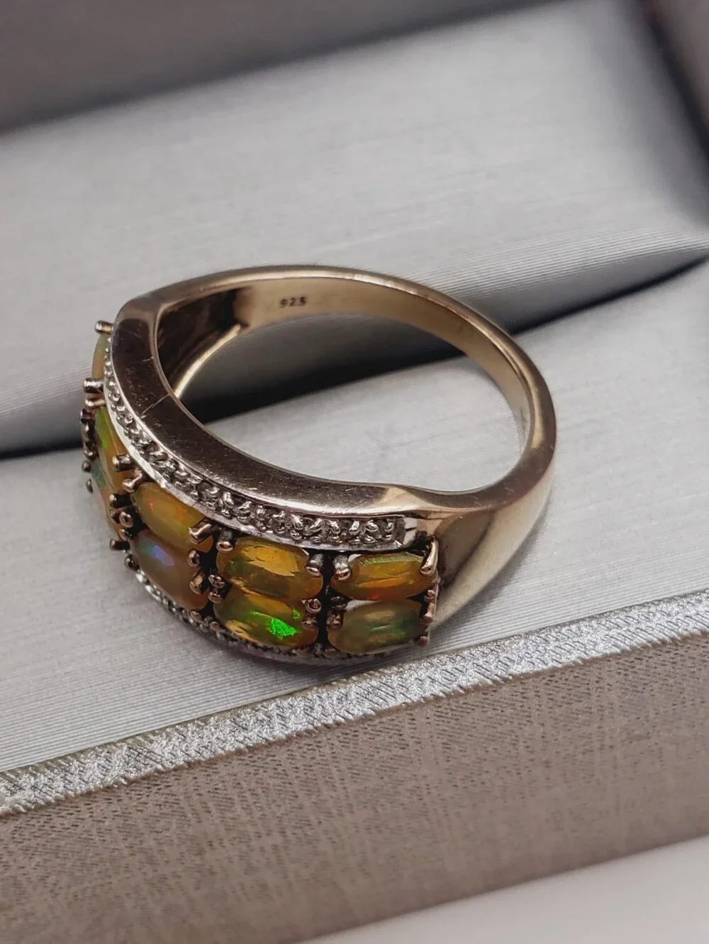 Opal Multi-row Band Ring - Yellow Gold - 925 Sterling Silver